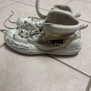 White Top Gun Allstars high top cheerleading shoes with Velcro ankle strap,